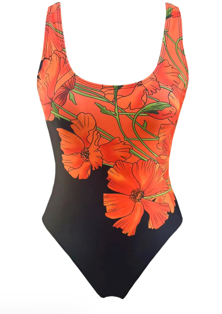 Drune | Badeanzug mit orangefarbenem Blumenmuster