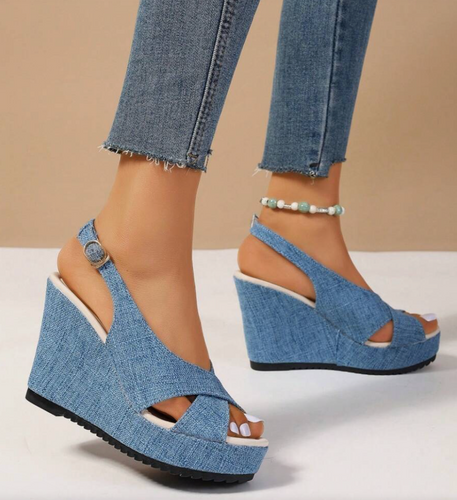 Drune | Denim Keilsandaletten