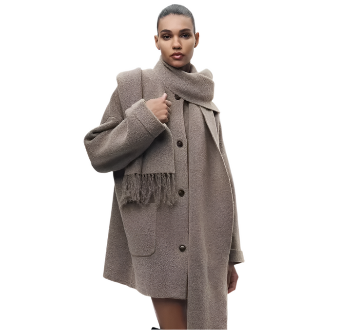 Drune | Bequeme Damen-Cardigan mit Eingebautem Schal