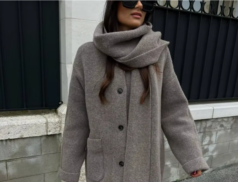 Drune | Bequeme Damen-Cardigan mit Eingebautem Schal
