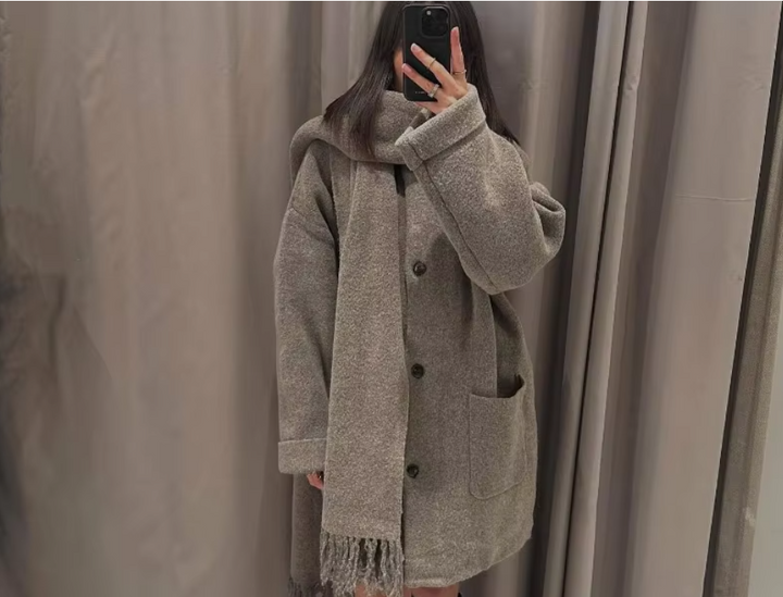 Drune | Bequeme Damen-Cardigan mit Eingebautem Schal