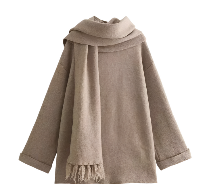 Drune | Bequeme Damen-Cardigan mit Eingebautem Schal
