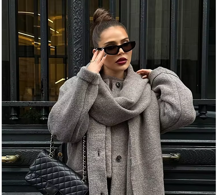 Drune | Bequeme Damen-Cardigan mit Eingebautem Schal