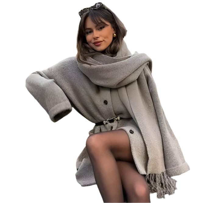Drune | Bequeme Damen-Cardigan mit Eingebautem Schal