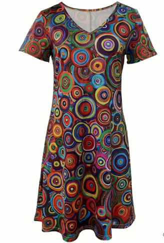 Drune | Mehrfarbiges Boho-Grafikdruckkleid