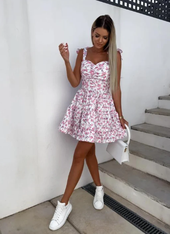 Drune | Floral Print Ärmelloses Boho-Kleid
