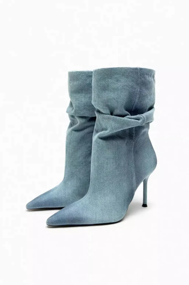 Drune | elyce denim-stiefel mit hohem absatz für damen