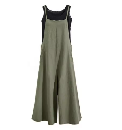 Drune | Einfarbiger Leinen Vielseitiger Spaghetti Jumpsuit