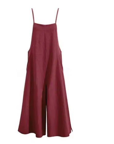 Drune | Einfarbiger Leinen Vielseitiger Spaghetti Jumpsuit