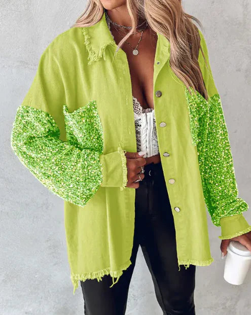Drune | Langärmlige Paillettenjacke mit Knopfverschluss Vorne