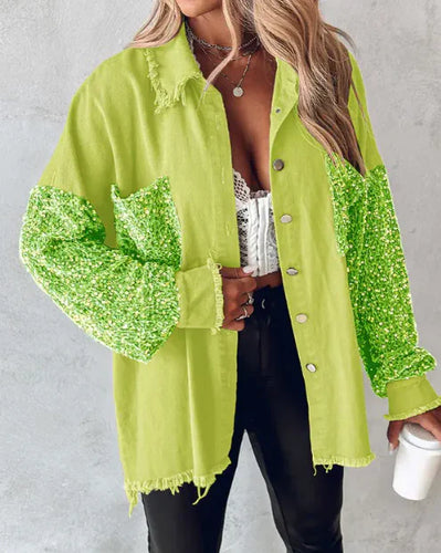 Drune | Langärmlige Paillettenjacke mit Knopfverschluss Vorne