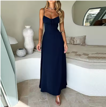 Elegantes Damen-Maxi-Kleid mit Spaghettiträgern für festliche Anlässe | Drune
