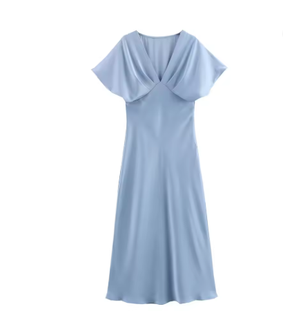 Damen Elegantes Midi-Kleid mit Puffärmeln und figurbetontem Schnitt Drune
