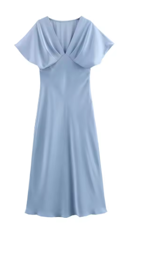 Damen Elegantes Midi-Kleid mit Puffärmeln und figurbetontem Schnitt Drune