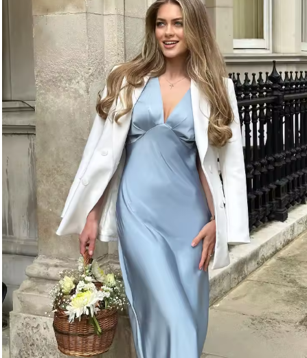 Damen Elegantes Midi-Kleid mit Puffärmeln und figurbetontem Schnitt Drune