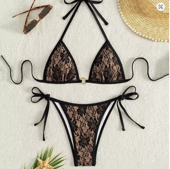 Drune | Spitzen-Patchwork V-Ausschnitt Bikini-Set