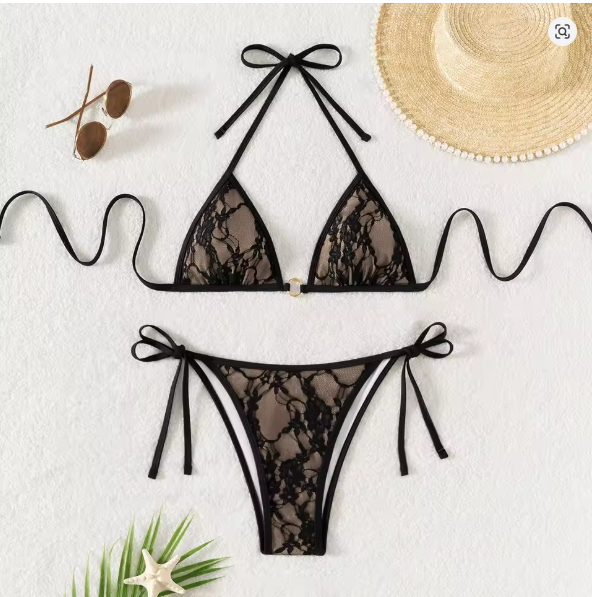 Drune | Spitzen-Patchwork V-Ausschnitt Bikini-Set