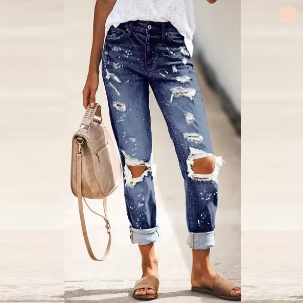 Damen Destroyed Jeans mit hohem Bund und lässigem Schnitt Drune