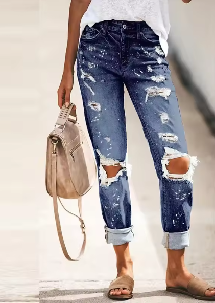 Damen Destroyed Jeans mit hohem Bund und lässigem Schnitt Drune