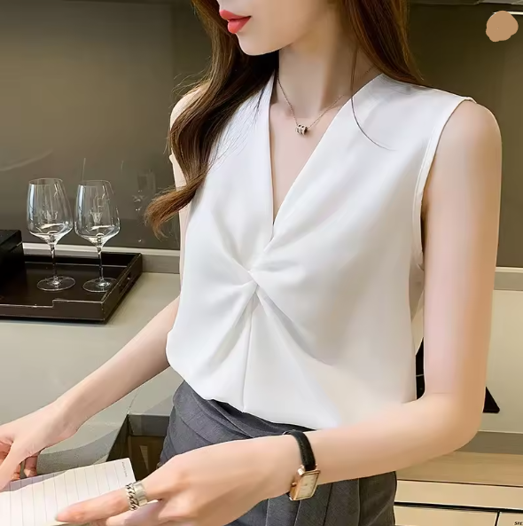Damen Oberteil mit schickem Knoten-Detail und elegantem V-Ausschnitt Drune