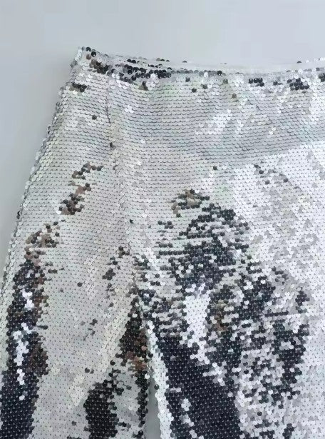 Drune | Pailletten Shorts Hohe Taille Oring Reißverschluss Front Bodycon