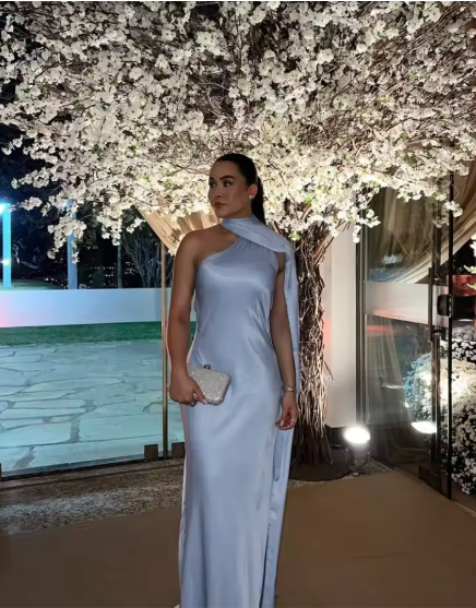 Damen Elegantes Abendkleid mit asymmetrischem Design und weichem Umhang Drune