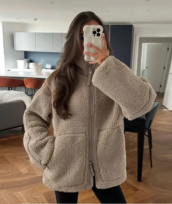 Drune | Damen Relaxed Fit Teddy Zip-Up Jacke