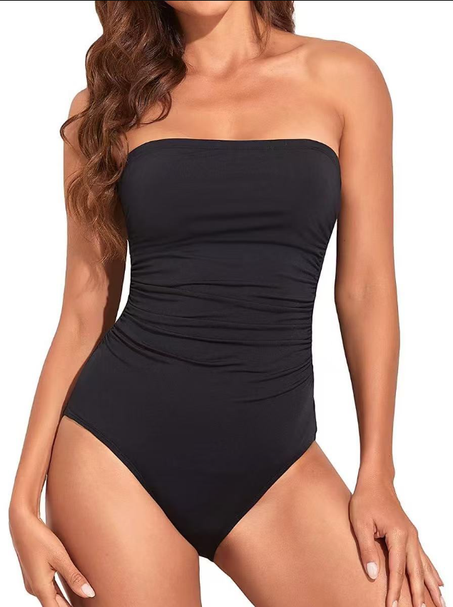 Drune | Trägerlose Einteiler Bikini Für Frauen Bauchkontrolle Bandeau Badeanzüge Rüsche Schlankend Badebekleidung