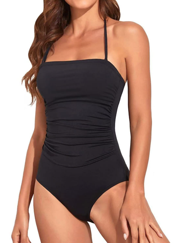 Drune | Trägerlose Einteiler Bikini Für Frauen Bauchkontrolle Bandeau Badeanzüge Rüsche Schlankend Badebekleidung