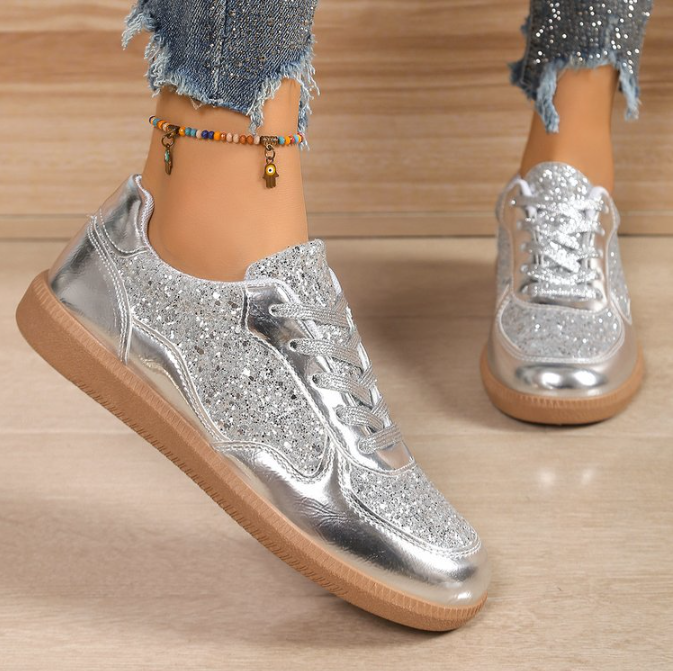 Damen modische Sneaker mit schimmerndem Obermaterial und rutschfester Sohle Drune