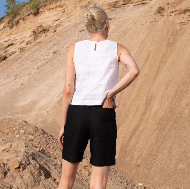 Damen lässiges Crop-Top aus hochwertigem Leinen mit geometrischem Schnitt und lockerer Passform Drune