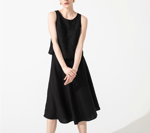 Damen lässiges Crop-Top aus hochwertigem Leinen mit geometrischem Schnitt und lockerer Passform Drune