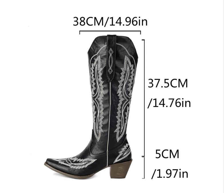 Damen Verzierte Western-Stiefel bis zum Knie Drune