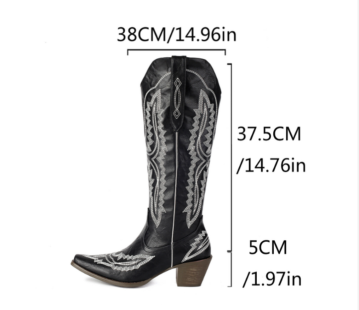 Damen Verzierte Western-Stiefel bis zum Knie Drune