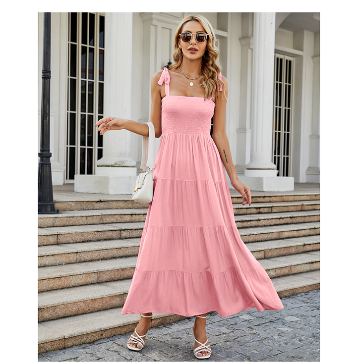 Damen Bodenlanges Rüschen-Maxikleid mit schulterfreiem Schnitt und fließendem Material Drune