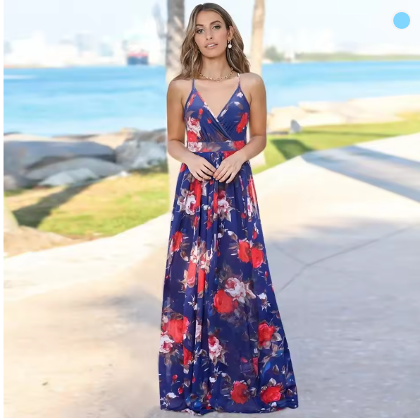 Drune | Damen modisches Halfterdruck-Taillenslimming-Kleid