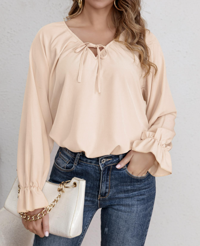Damen Blusenshirt mit modischen Rüschendetails und verstellbarem Kordelzug Drune