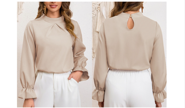 Damen Blusenshirt mit modischen Rüschendetails und verstellbarem Kordelzug Drune