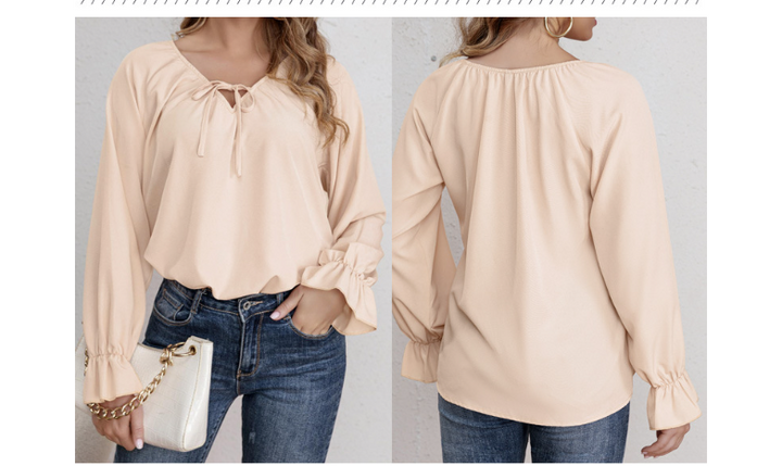 Damen Blusenshirt mit modischen Rüschendetails und verstellbarem Kordelzug Drune
