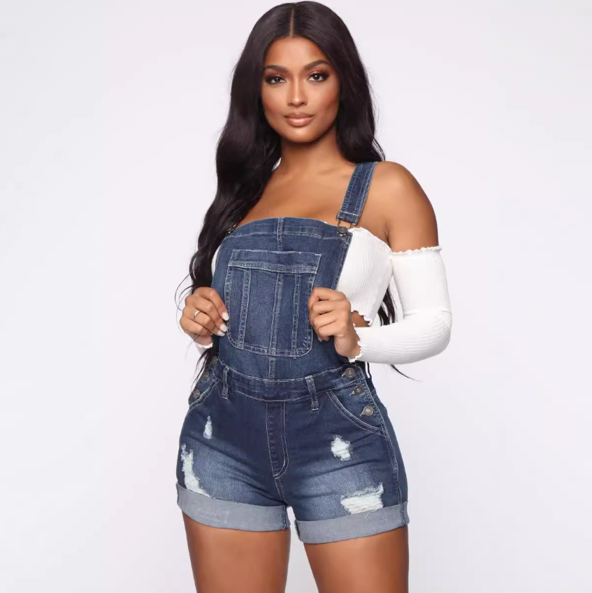 Drune | Overall Zerrissene Denim Shorts