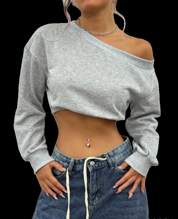 Damen lässiger cropped Pullover mit asymmetrischem Ausschnitt Drune