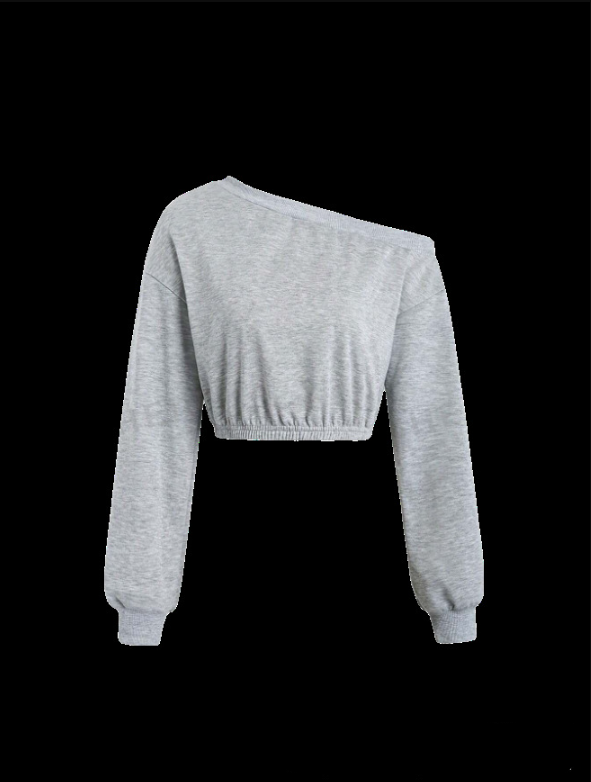 Damen lässiger cropped Pullover mit asymmetrischem Ausschnitt Drune