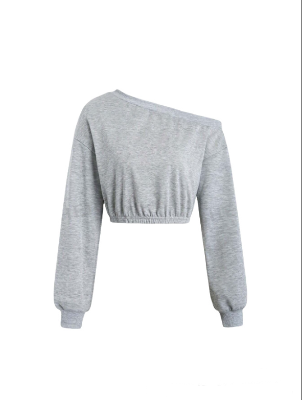 Damen lässiger cropped Pullover mit asymmetrischem Ausschnitt Drune