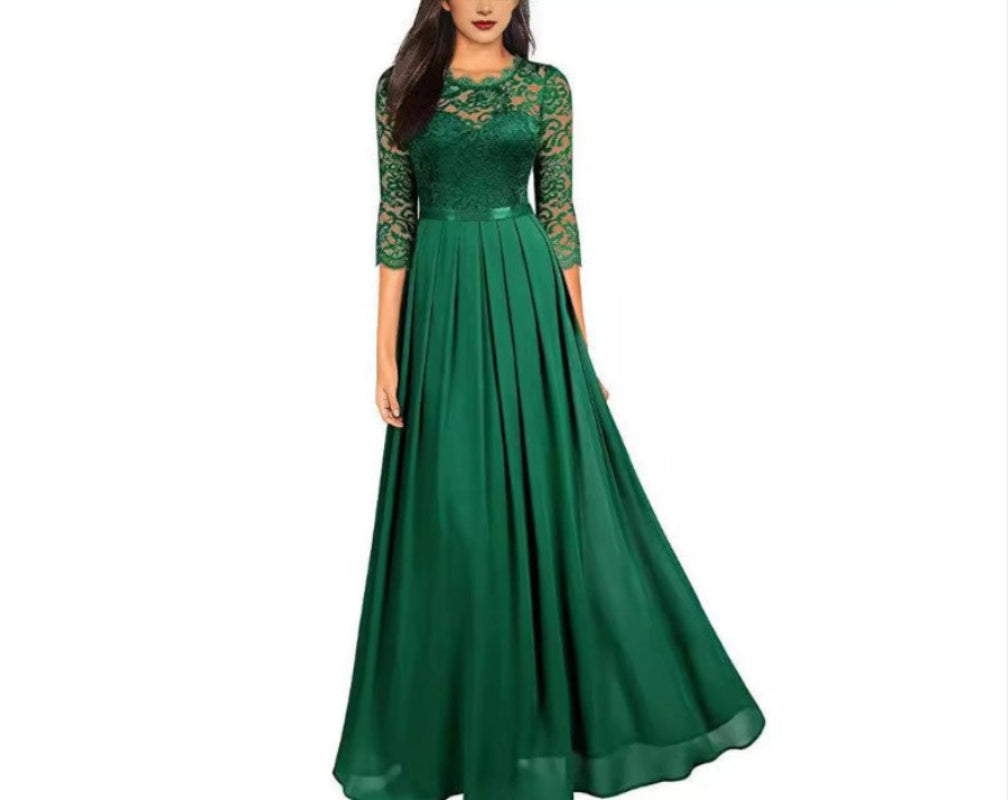 Drune | Elegantes Maxi Kleid Mit Spitze Und Chiffon Für Damen