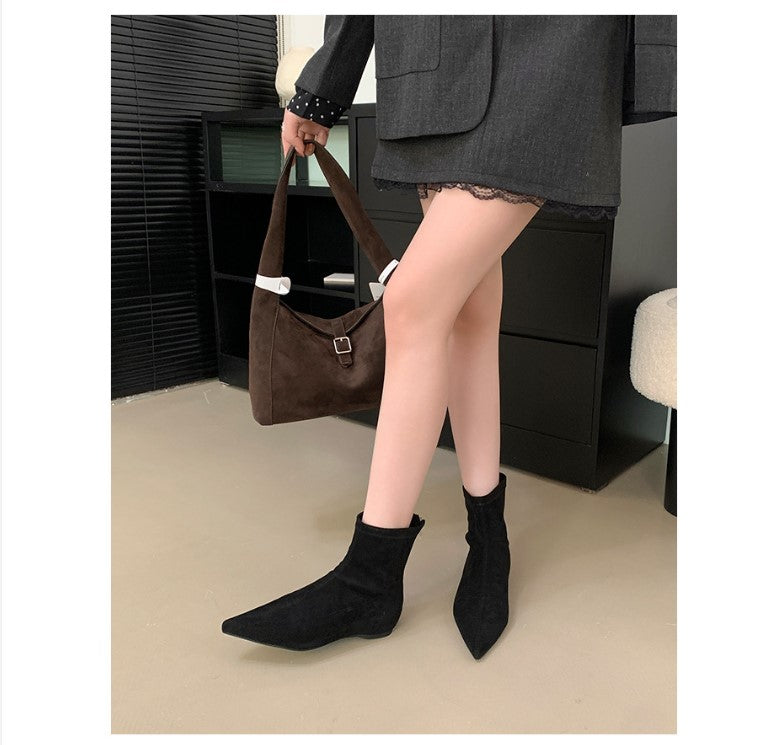 Damen Wildleder Spitz Zehen Knöchel Stiefeletten Drune