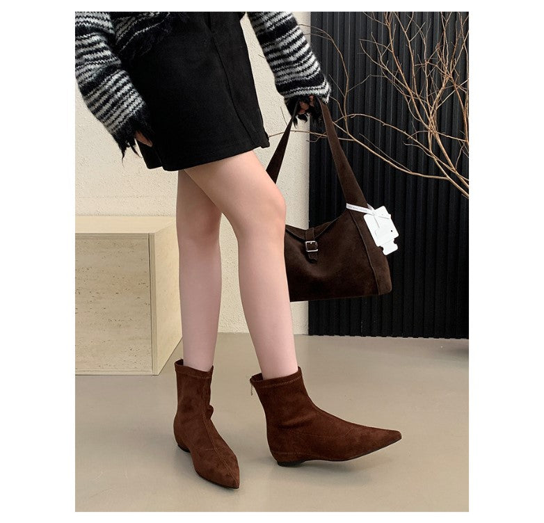 Damen Wildleder Spitz Zehen Knöchel Stiefeletten Drune