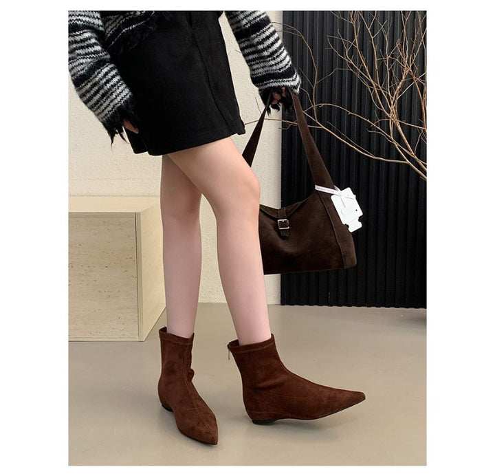 Damen Wildleder Spitz Zehen Knöchel Stiefeletten Drune