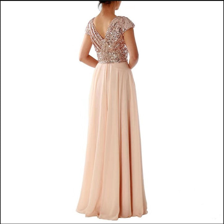 Damen Elegantes Abendkleid mit schimmerndem Oberteil und fließendem Rock Drune