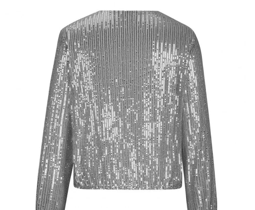 Damen Glamouröse Paillettenjacke mit durchgehendem Reißverschluss und langem Arm Drune