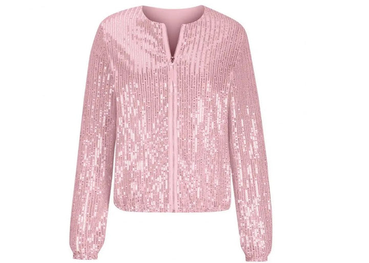 Damen Glamouröse Paillettenjacke mit durchgehendem Reißverschluss und langem Arm Drune
